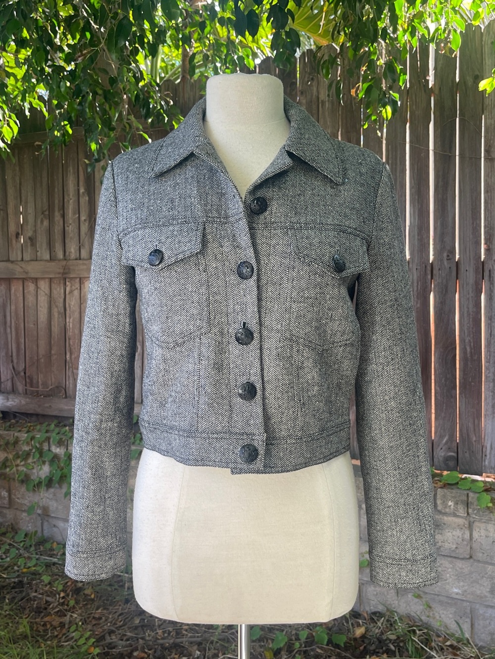 Veronica Beard Burke Evening Herringbone Jacket Military Steampunk Minimalist 4